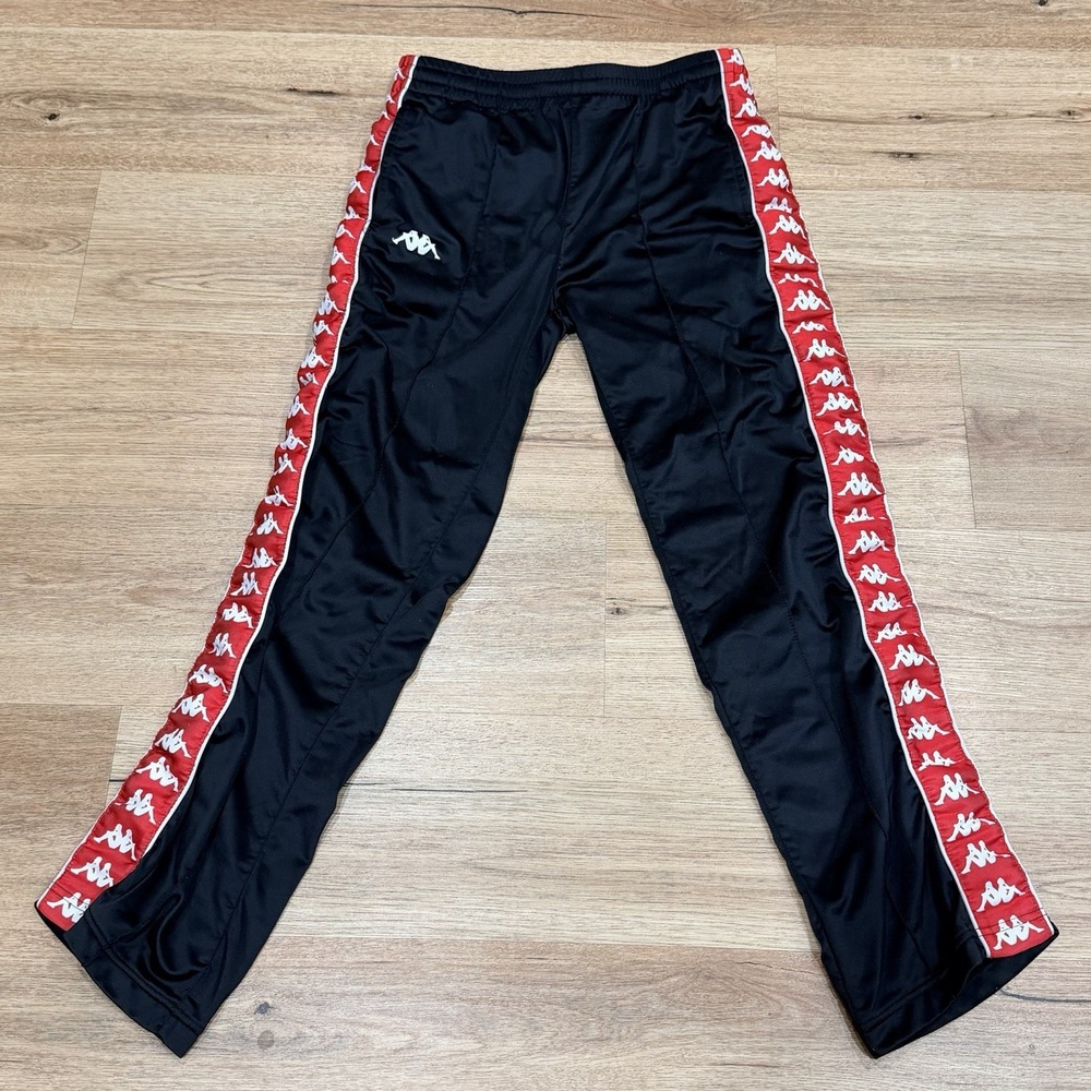 Kappa 222 Banda Wrastoria Track Pants‎ Small Black Red Logo Tape Joggers Y2K
